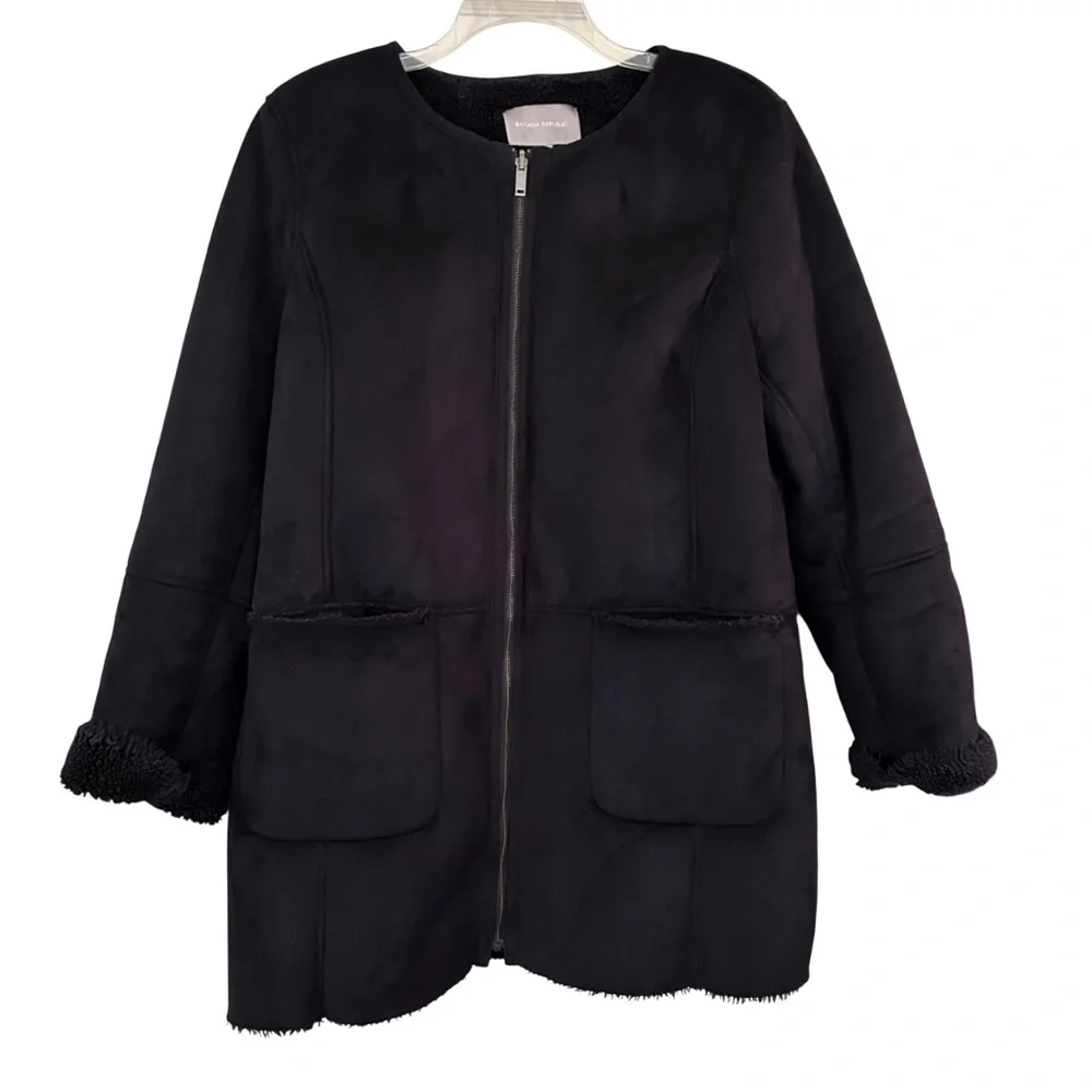 Banana Republic Faux Suede faux Shirling Zipper Front Collar-less Coat XL